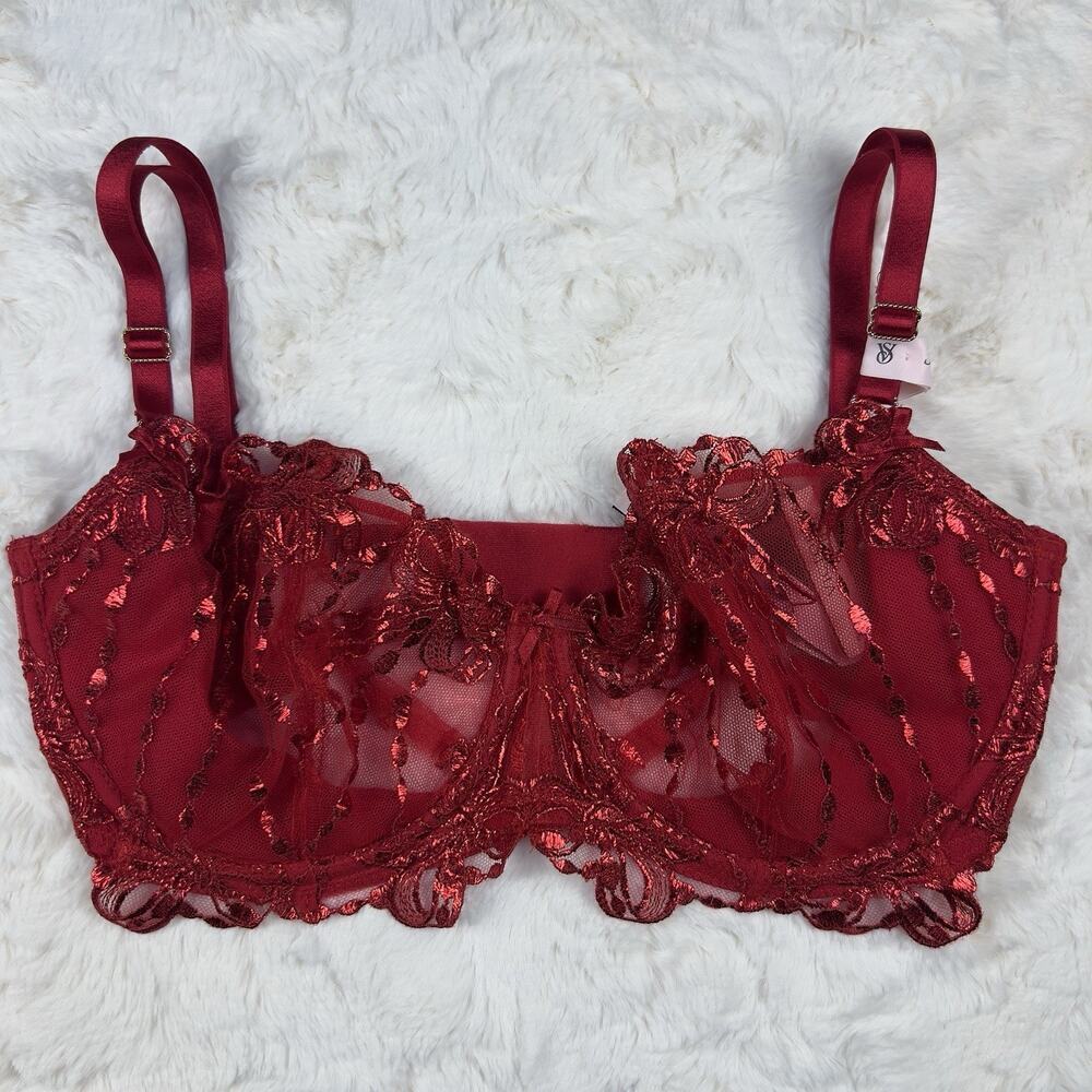 Victoria’s Secret Dream Angels Embroidered‎ Mesh Push-Up Bra Red Size 34B NWT